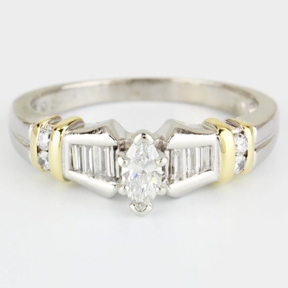 Jewelry - Platinum & 18K Yellow Gold Diamond Engagement Ring by Frederick Goldman